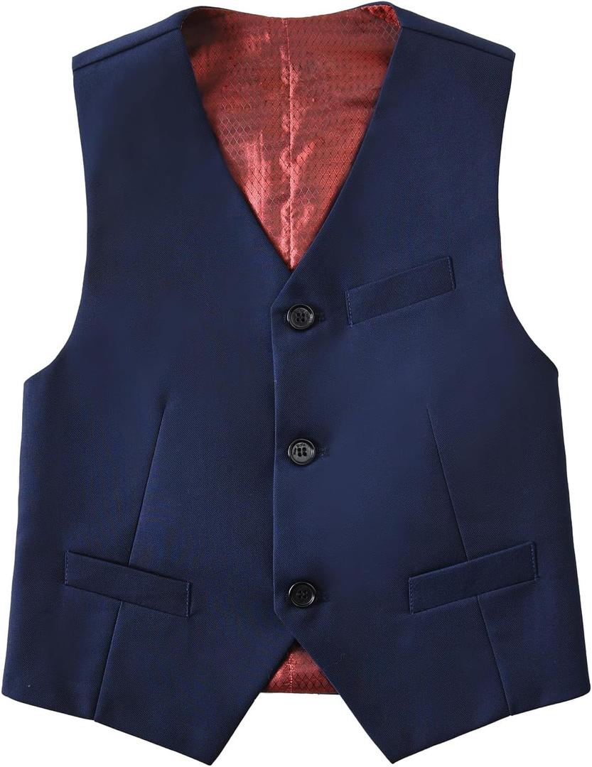 Boys Suit Vest Kids Formal Waistcoat Vest with Pockets Adjustable Back Strap Vest for Wedding Piano Performance (8, Navy)