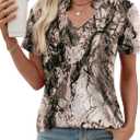 Kistore Womens Summer Tops Short Sleeve V Neck Casual Shirts Beach Vacation Dressy Work Blouses (Brown, L)