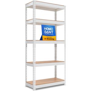 HOMEDANT 5 Tier Laminated White Boltless Metal Shelving Unit Adjustable Garage Storage Utility Rack Heavy Duty Shelves Organization Multipurpose Shelf Warehouse Pantry 28" W x 12.3" D x 59.5" H 1Pack