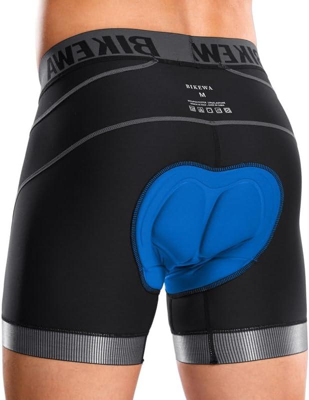 Bikewa Men's Cycling Underwear with Anti-Slip Leg Grips 4D Padded Bike Shorts MTB Liner for Bicycle Biking Riding (Medium, Black/Grey)