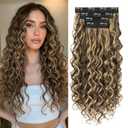Curly Clip In Hair Extensions, 4PCS 20 Inch Chocolate Brown with Highlights Extensions Clip Ins, Lace Weft Short Curly Invisible Natural Hairpieces for Women