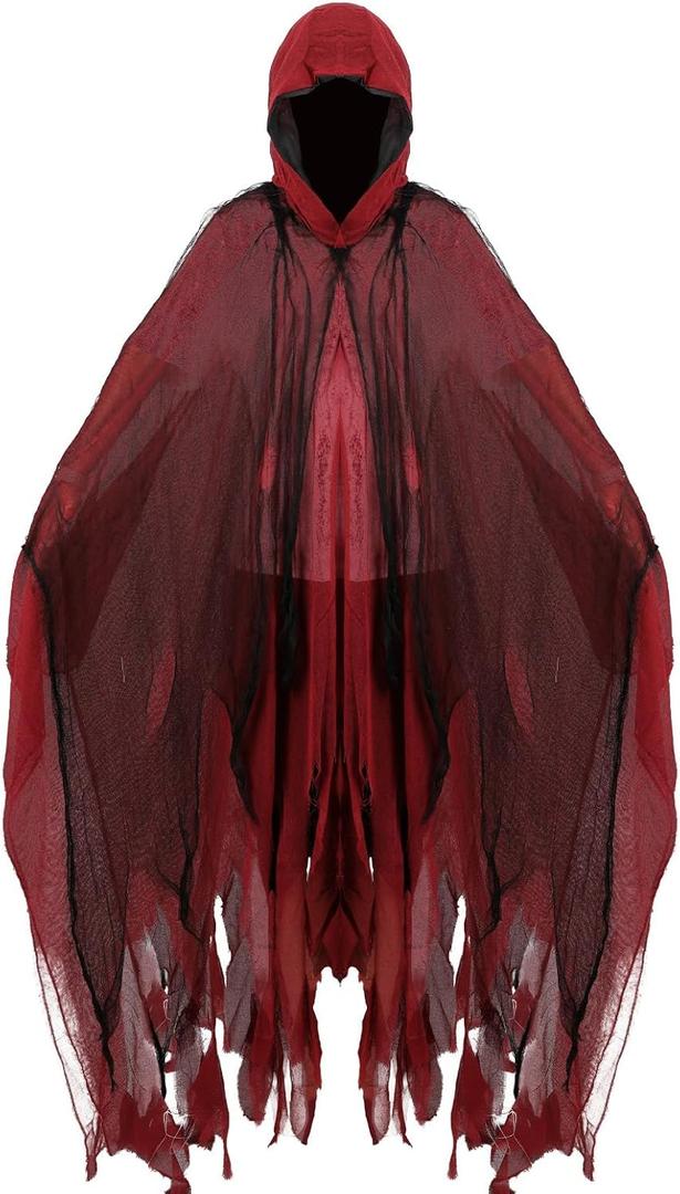 Medieval Hooded Cloak for Adult Renaissance Gothic Wizard Cape Halloween Cosplay Robe Costumes (Red)