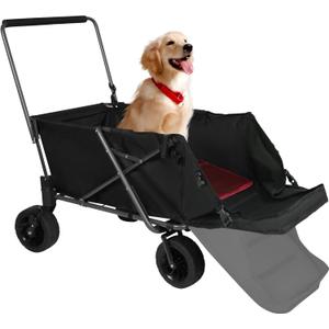 REDCAMP Folding Dog Wagon Cart with Extendable Rear End Heavy Duty, 220L Large Collapsible Utility Cart Dog Stroller with Tailgate for Sports Shopping Pet, Black