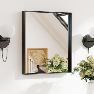 Keonjinn Black Bathroom Mirror 16 x 20 Inch, Metal Framed Small Black Mirror, Rectangular Wall Mount Mirrors Square Corner, Modern Farmhouse Bathroom Vanity Mirrors for Over Sink(Horizontal/Vertical)