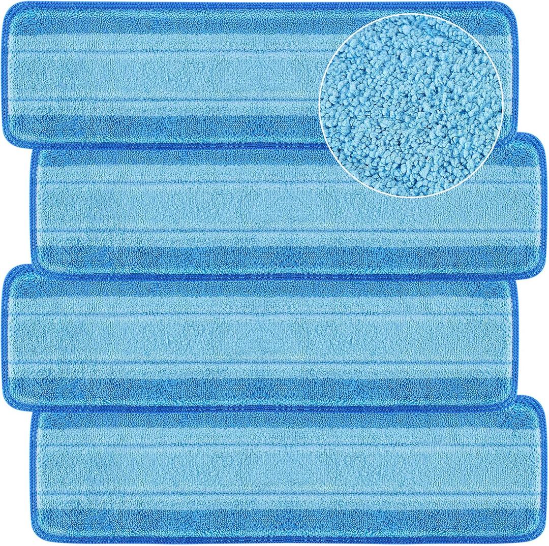 4 PCS Replacement Mop Pads, Microfiber Cleaning Mop Compatible with Bona Mop, Washable & Reusable Mop Refill Pads for Hardwood Floor, 18 Inch, Blue