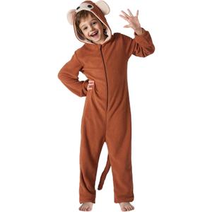 Kids Monkey Onesie Pajamas - Flannel Hooded Animal Jumpsuit Sleepwear for Boys Girls, Halloween Costume & Cosplay (4-6 T)