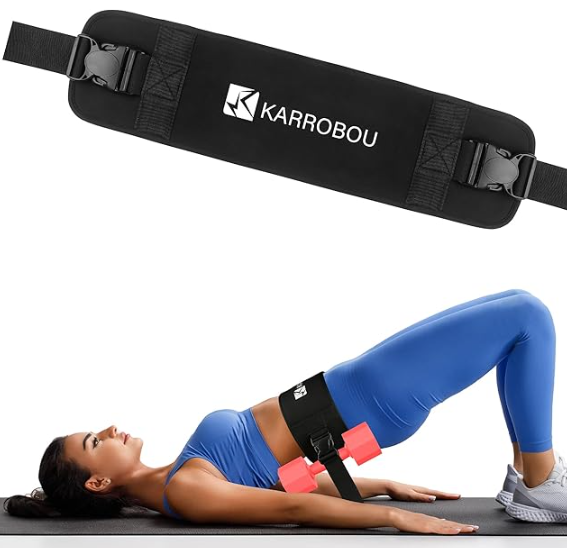 Exercise Hip Thrust Belt - KARROBOU Portable Band Adjustable Anti-Slip Exercise Bridge Belt for Dumbbells, Kettlebells, Plates, Hip Thruster for The Gym Home Workout