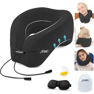 jiaao Neck Pillow Airplane, 2025 Upgraded Memory Foam Travel Pillow for International Flights, Adjustable Clasp, Storage Bag, Advanced Neck Support for Road Trips, Home, Office, and Gaming (Jet Black(drawstringe))