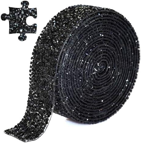 Locacrystal Bling Crystal Resin Rhinestone Diamond Ribbon,Self-Adhesive Iron-on DIY Glitter Gem Stickers for Crafts Cars Clothing Decoration 3cm 3yard Black