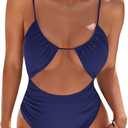 Blooming Jelly Womens One Piece Swimsuit Tummy Control Bathing Suit Sexy Flattering Cheeky High Cut Out Cute Ladies Swimwear (Large, Navy Blue)