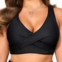 Women Plus Size Bikini Top - Twist Front Swimsuit Top Push Up Full Coverage Bathing Suit 2025 Swim Bra for Large Bust (16 Plus, Black)