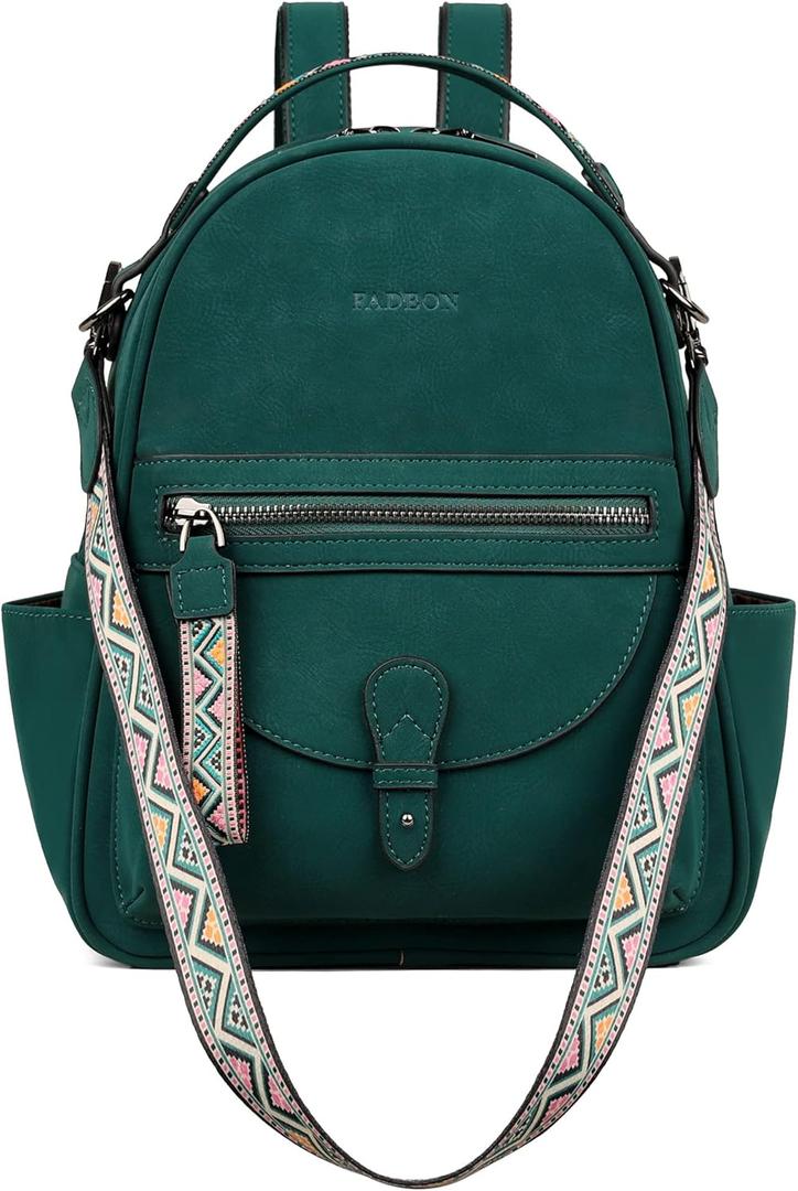 FADEON Mini Backpack Purse for Women, Designer Leather Cute Roomly Small Backpacks, Ladies Shoulder Backpack Fashion Handbag (Dark Green Suede Style)