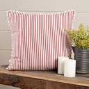 Farmhouse Ticking Stripe Red Pillow Cover, 18" x 18", Home Décor Accent Pillow Case w/Rick Rack