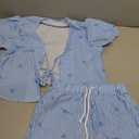 Milumia Women's 2 Piece Outfit Striped Bow Tie Puff Sleeve Blouse and Shorts Set Blue Small