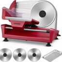 FOHERE 250W Meat Slicer Machine for Home, Electric Food Slicer with Stainless Steel Tray & Three 7.5" Stainless Steel Blade, 0-15mm Precise Thickness Deli Meat Slicer for Bread Fruit Vegetable (Red)