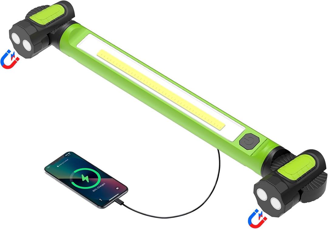 Mechanic Work Light, 3000LM Magnetic Work Lights, 5200mAh Rechargeable LED Work Light Bar, Portable Cordless Underhood Work Lights with Hooks for Inspection Workshop Emergency (Green)