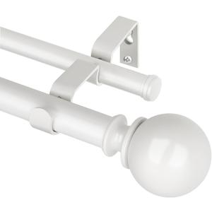 KAMANINA 1 Inch Double Curtain Rod for Windows 72 to 144 Inches (6-12 Feet), Ivory White Heavy Duty Drapery Rod, Adjustable Double Rods with Round Finals
