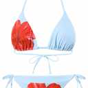WDIRARA Women's Bikini Sets Floral Print Triangle Halter Tie Back Swimsuit with Cover Up Skirt (Blue, XS)