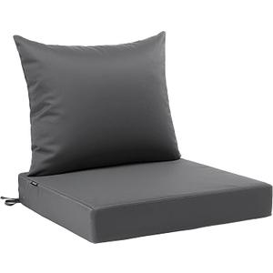 Favoyard Outdoor Patio Seat Cushion Set, 24x24 Inch, Water & Fade Resistant Removable Washable Cover, Deep Seat & Back Patio Furniture Cushion, Tie Straps Pads for, Sofa, Couch, Garden Party Use
