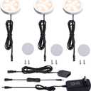 AIBOO 12V LED Under Cabinet Lighting Kit 3 Packs Slim Aluminum Puck Lights with 2-Way Switch All Accessories Included for Counter Closet Lighting 6W (Warm White)