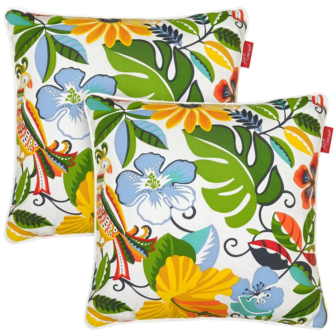 Pcinfuns Pack of 2 Outdoor Throw Pillows,16x16 Inch All-Weather Water-Resistant Patio Pillows with Inserts,Decorative Pillows for Patio Furniture,Couch,Sofa,Poolside,Black White