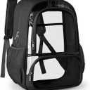 KIMNERPU Clear Backpack, Fabric & PVC Transparent Backpack with Reinforced Strap for Women Men, Heavy Duty Transparent Bookbag, Large Capacity Clear Bag, Travel, Security, Black