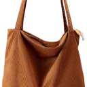 KALIDI Women Corduroy Tote Bag Zipper Casual Tote's Handbag Big Capacity Shoulder Bag with Pockets (Brown)