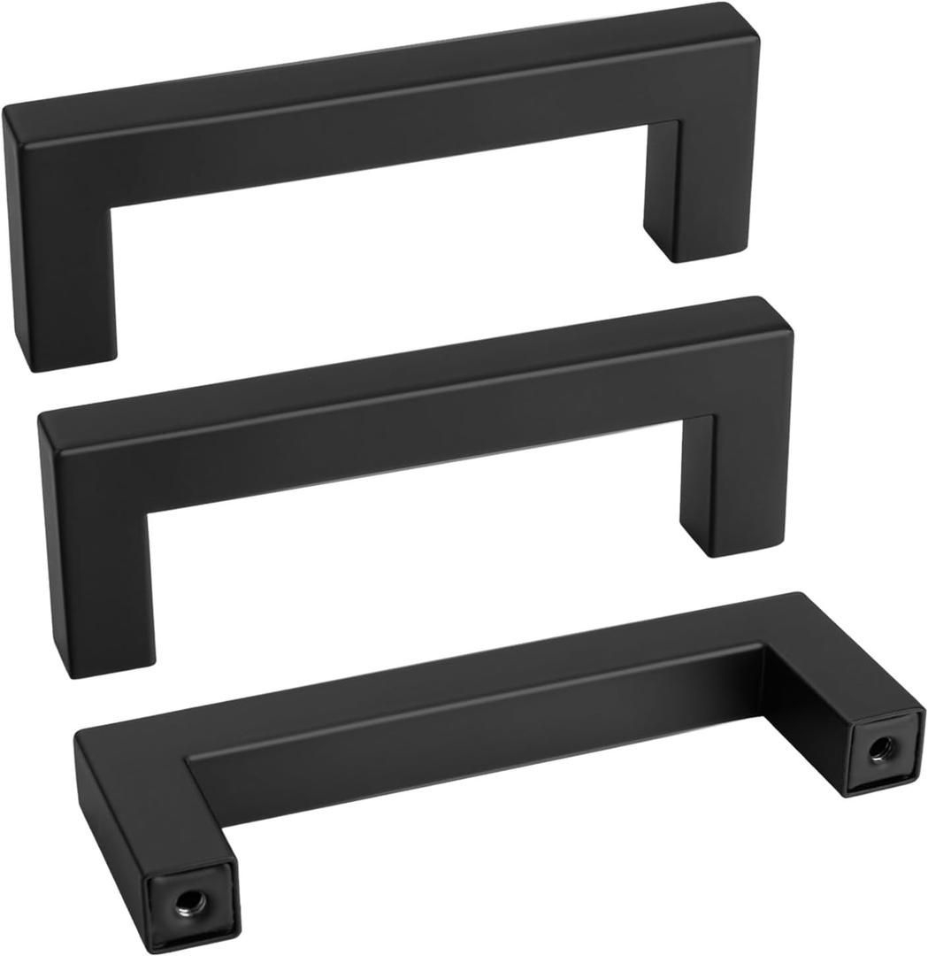 Goldenwarm 10Pack Black Square Bar Cabinet Pull Drawer Handle Stainless Steel Modern Hardware for Kitchen and Bathroom Cabinets Cupboard,Center to Center 3-1/2in (90mm) Square Bar Cabinet Pull