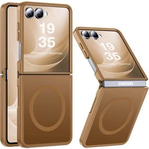 FNDMIL NO.1 Magnetic for Samsung Galaxy Z Flip 7 Case（Not for Flip7 FE 6.7''） with MagSafe[Military Shockproof][Translucent Matte][Anti-Fingerprint] Soft Silicone Bumper for Flip 7 Case 6.9'', Coffee