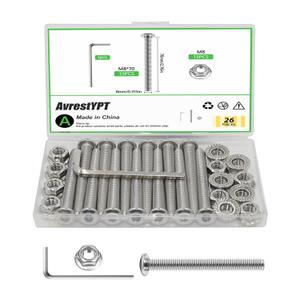 26 Pcs M8 x 70mm Flat Head Hex Socket Cap Screws Bolts Kits, 18-8 (304) Stainless Steel,Metric Bolt Assortment, Fully Threaded for Furniture, Bed, Chairs