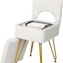 Mapleway Small Vanity Stool Chair with Storage and Adjustable Folding Back 12.6" x 13.8" x 29.9" Alpaca Fur Soft Ottoman 4 Metal Legs with Anti-Slip Feet Furry Padded Seat for Makeup, Bedroom, White