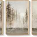 Framed Neutral Wall Art for Living Room, Large 3 Piece Abstract Pastel Grunge Forest Landscape Tree Canvas Artwork Set, Modern Art Decorative Nordic Painting Picture Prints for Hallway Office 24x36 In