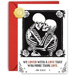Goth Valentines Day Cards Gifts, Gothic Skeleton Lovers Valentine's Day Cards with Envelopes for Him, Her, Husband, Wife, Fiance