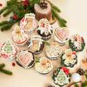 4 x Ephlyn 60Pcs Merry Christmas Cupcake Toppers Edible Rice Paper Round Christmas Gingerbread Man Cake Topper Decorations Women Men Birthday Party Anniversary Decorations Supplies (Brown)