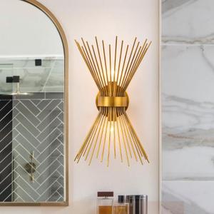 EDISLIVE 2-Bulb Bathroom Vanity Light Mid-Century Modern Starburst Wall Sconce Lamp 11 x 4.7 x 15.8in Wall Light for Hallway Bedroom Bathroom Gold