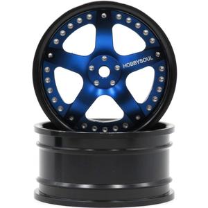 hobbysoul 2pcs RC 1/10 Aluminum Alloy Wheel Rims Hex 12mm Adjustable Offset Black & Blue Color Fit 1:10 RC On Road Drift Touring Car Tires
