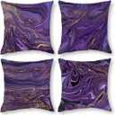 Purple Gold Marble Pillow Covers Set of 4 Purple Decorative Throw Pillow Cases for Sofa Couch Bed Chair Living Room Decor Abstract Cushion Covers 18"x18"