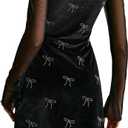 Women's Velvet Crewneck Mesh Long Sleeve Bodycon Mini Party Dress (Black, L)