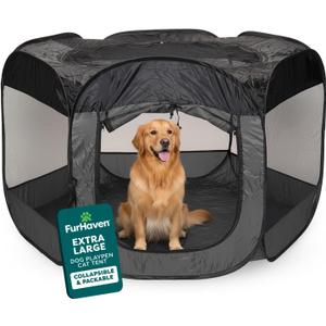 FurHaven Portable Pet Playpen for Dogs & Cats, Extra Large Indoor Kitten Playpen with Mesh Sides, Foldable Dog Playpen for Small Dogs, Pop Up Travel Dog Pen, X-Large, Pet Crate with Mesh Sides, Gray