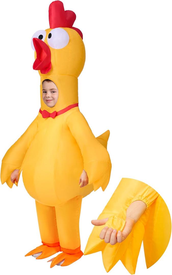 Spooktacular Creations Kids Halloween Inflatable Costumes, Scream Rubber Chicken Blow Up Costumes, Yellow Full Body Inflatable Suit with Squeakers for Halloween Cosplay Themed Parties