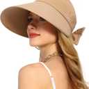 Sun Hats for Womens Wide Brim Visor UV Protection Hat for Beach Summer Packable Cap (One Size, Khaki)