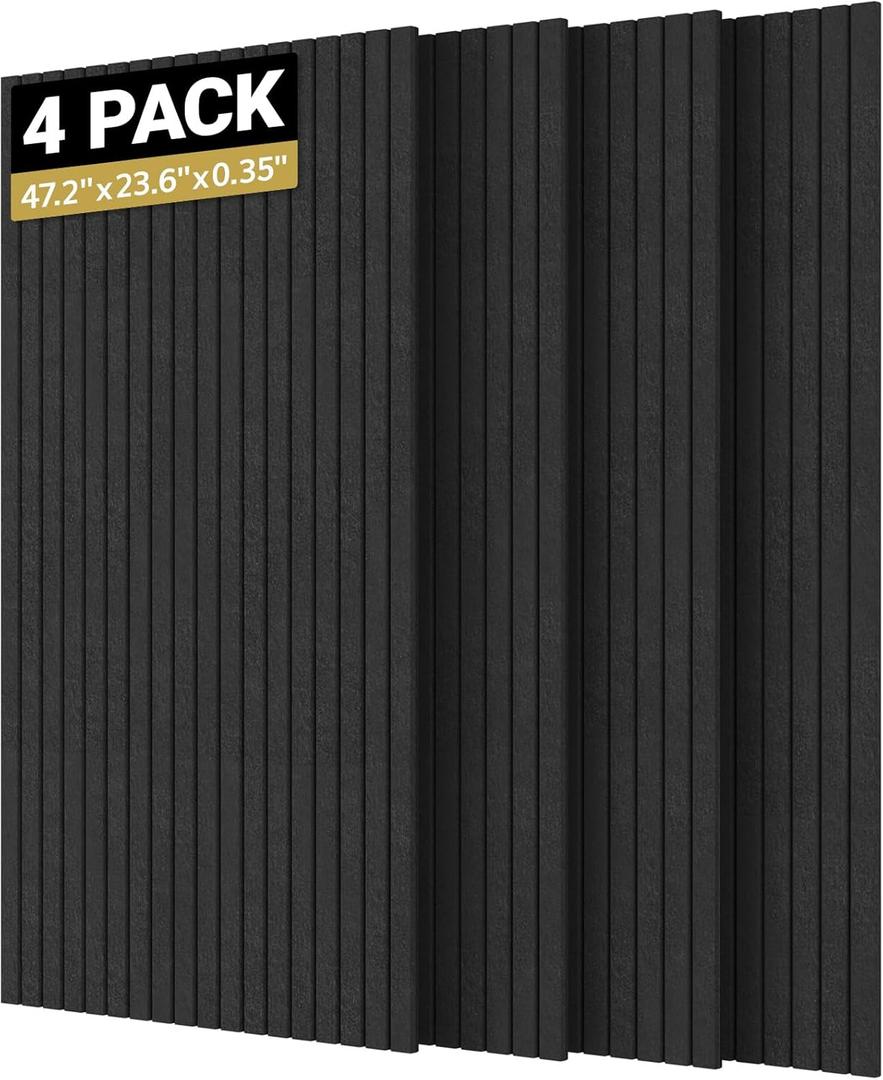 TONOR 4 Pack Large Acoustic Panels,47.2" X 23.6" X 0.35" Acoustical Wall Panel, Self-Adhesive Sound Proof Panels, Decorative Soundproof Wall Panels for Echo Absorption for Home Studio Office, Black