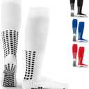 LUX Anti Slip Soccer Knee Socks,Non Slip Football/Basketball/Hockey Sports Grip Socks (White)