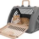 SportPet Designs Foldable Travel Cat Carrier - Front Door Plastic Collapsible Carrier, Gray and Tan, Medium (Pack of 1)