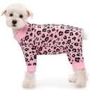 Small Dog Striped Recovery Suit, Puppy After Surgery Onesie for Female Male, Pet 4-Legged Pajamas Bodysuit, Surgery Abdominal Wound Bandages Clothes Pant for Shedding Skin Disease (Medium, Pink Leopard)