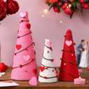 Kathfly 3 Pcs Valentines Tree Table Decor Artificial Cone Trees Decoration with Heart Decor Red Pink White Valentine's Day Table Centerpiece for Galentines Day Gifts Anniversary Home Tiered Tray