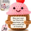 Happy Birthday Gift for Women - Handmade Cupcake Crochet with 30 Swappable Birthday Cards | Cute Bday Gift for Her, Friends, Coworkers, or Teens, for 16th, 21st, 22 Year Old, 30th or 40th Birthdays