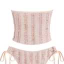ZAFUL Tankini Swimsuits for Women Smocked Ruffles Tie Front Bowknot Textured High Cut Tanga Tankini Set (Pink), L
