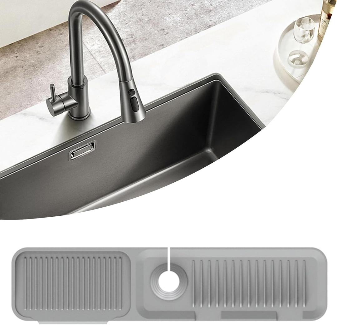 Kitchen Sink Splash Guard Silicone Faucet Handle Drip Catcher Tray Sink Protector for Kitchen Sink Sponge Holder for Kitchen Sink Faucet Mat Fits Faucet Tube within 2.5" (light grey, 24'')