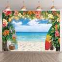 7x5ft Fabric Summer Hawaiian Beach Photography Backdrop Tropical Flower Palm Leaves Surfboard Background Aloha Luau Decorations Photo Banner